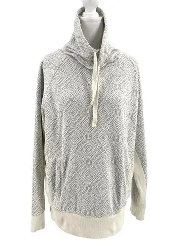 prAna  Mock-Neck Jacquard Knit Pullover Sweatshirt Pockets Cream size Large