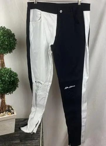 Mr. Kreem Black & White Colorblock Distressed Zip Hem Streetwear Jeans Size 34 - Image 1