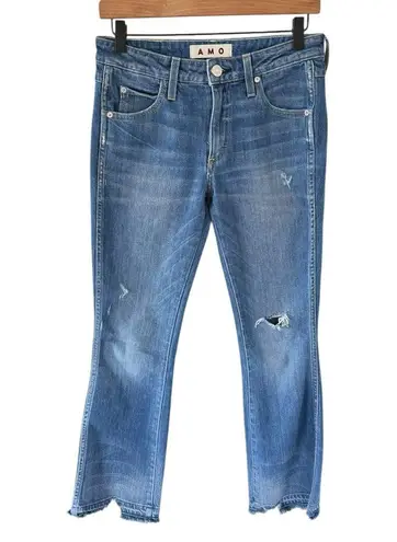 AMO Jane Cropped Flare Jean in Old School Blue Size 27