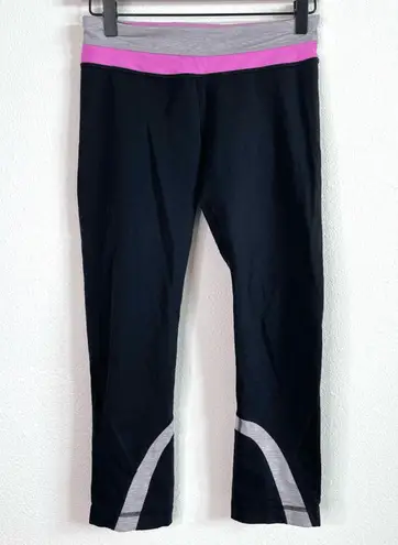 Lululemon  Pink, Gray and Black Run Inspire Crop Leggings Women’s size 6