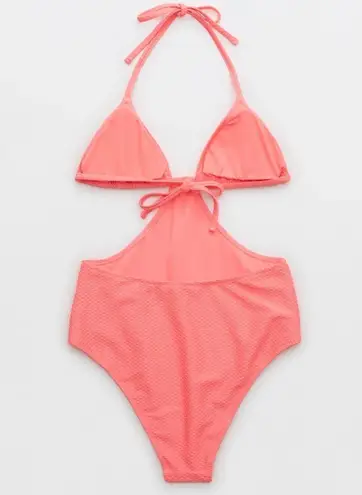 Aerie Jacquard Cut Out String One Piece Swimsuit NWT Coral Sun