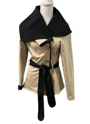 KARMA Fleece Lined Waist Length Wrap Tie Trench Coat Jacket Metal Snaps XS Black