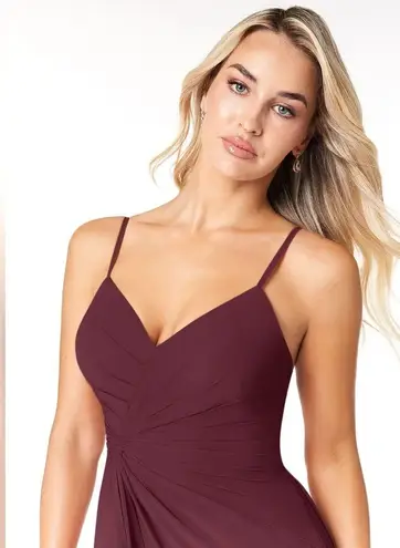 Azazie NWT EMERALDA-Line Ruffled Chiffon Floor-Length Dress Cabernet Size A8