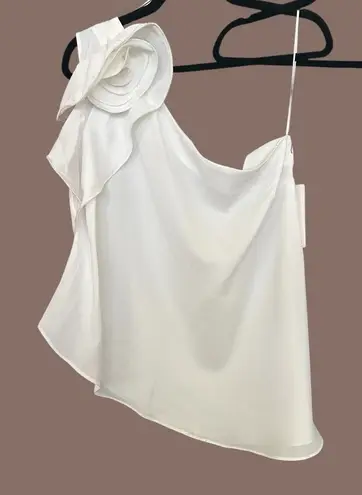 Milk and Honey One Shoulder Top White Rose Accent Party Cocktail Asymmetric Large
