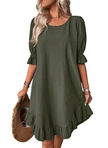 NWT ~ Women's Ruffled Hem Half Sleeve Loose Smocked Midi Dress ~ Plus Size 2XL Green
