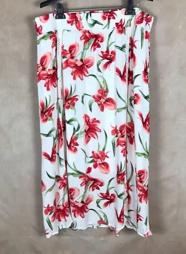 JM Collection White Floral Crinkled Midi Skirt NEW Size XL