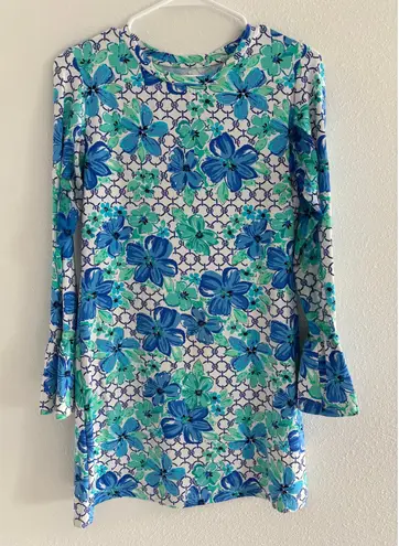 Ibkul Tillie Dress Small Blue White Long Sleeve Mesh Stretch Golf Tennis UPF