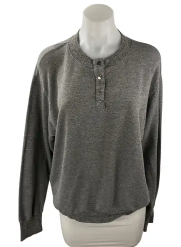 Monrow + Soul Cycle Gray Embroidered Long Sleeve Henley Sweater Top Size XL - Image 1