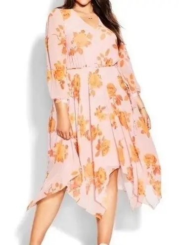 City Chic Dress Rose Floral Print V-Neck Long Sleeve A-Line Maxi Dress Sz 18 NWT