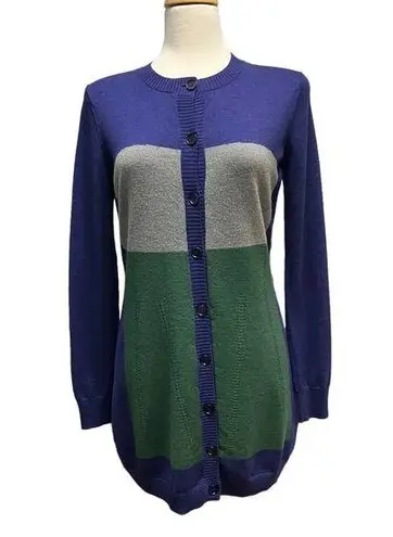 Ports 1961 Sweater Dress Cardigan Tunic Sz L Merino Wool Navy Colorblock Classic Blue Size L