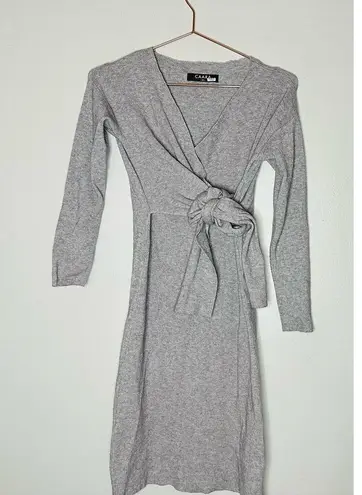 CAARA Women's Light Grey Sweater Knot at Waist Bintu Midi Dress Size Extra Small Gray