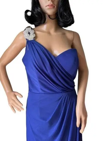 XScape NWT Blue Embellished One Shoulder Ruched Maxi Dress Gown size 14