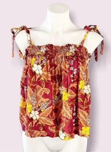 Rachel Zoe  Floral Cropped Top Smocked Tie Shoulder Straps Size M New with Tag