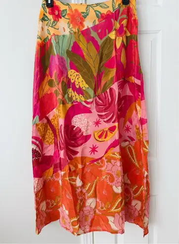 Farm Rio Satin Slip A-Line Floral Maxi Skirt, Size S