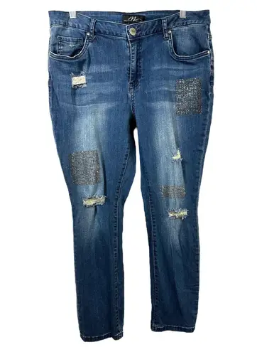 Midnight Velvet Size 14 Jeans Rhinestone Distressed Blue Skinny Mid Rise 829