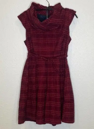 GO International Plaid Women’s Cowl Neck Pleated Skirt Midi Dress EUC Sz 11