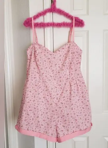 Unique Vintage Janie Bryant for Ossining Romper Pink White Stripe Floral Retro