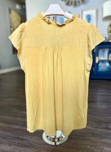 Yellow Flower Embroidered Cap Sleeve w/Ruffles Blouse Size L