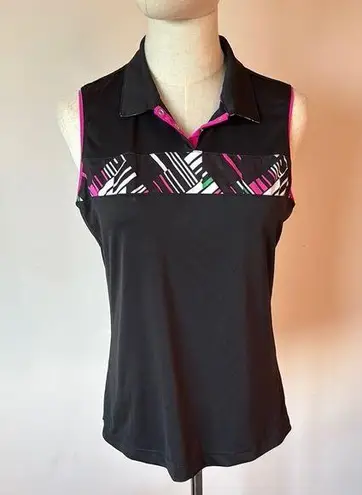 Slazenger Black and Pink Fitted Graphic Polo Tank Top