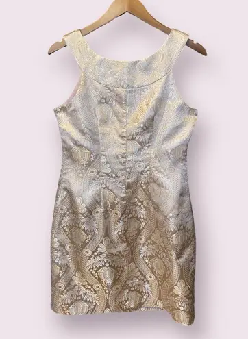 Robbie Bee Sleeveless Gold Beige Floral Metallic Dress - size 6