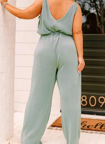 Oddy Sage Green Plisse Sleeveless Jumpsuit size 2X Belted NWT