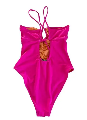 Scotch & Soda Hot Pink Ruched Front Keyhole One Piece Swimsuit Size Medium NWT