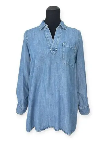 Soma | S | Chambray Popover V-Neck w/ Foldover Collar Roll Tab Sleeve Tunic Top