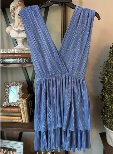 Sabina Musayev Alma Plisse Tiered Mini Dress Blue Womens Size Small