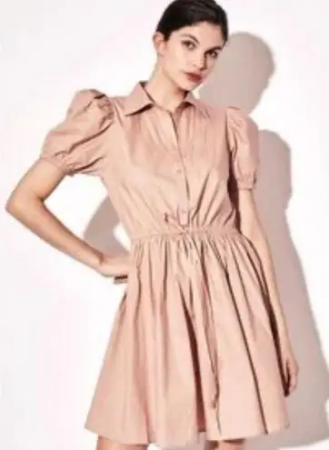 Deluc Gasus 100% Cotton Dusty Rose Pink Short Puff Sleeve Above Knee Dress Sz S