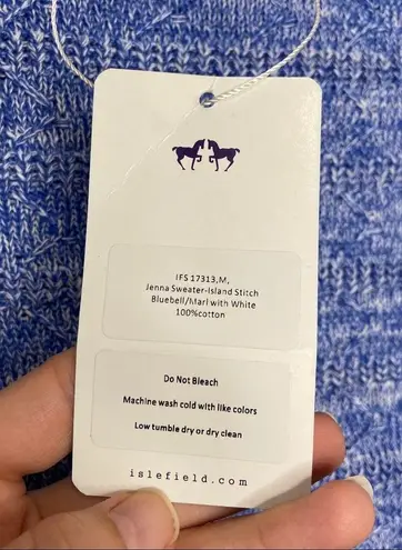 NWT Islefield Jenna Island Stitch Blue Marled Knit Tassel Sweater Size M