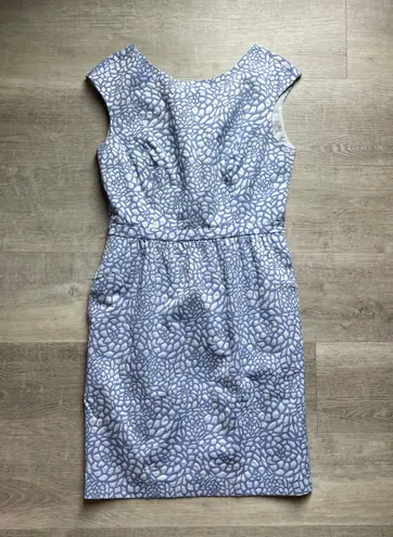 Cynthia Steffe Jasmine Jacquard Blue And White Dress Size 6 Cap Sleeves Retro