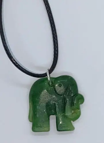 Handmade Black Wax Green Elephant Necklace