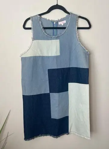 re:named  Lightweight Sleeveless Cotton Denim Patchwork Dress‎ Back Zipper Size L