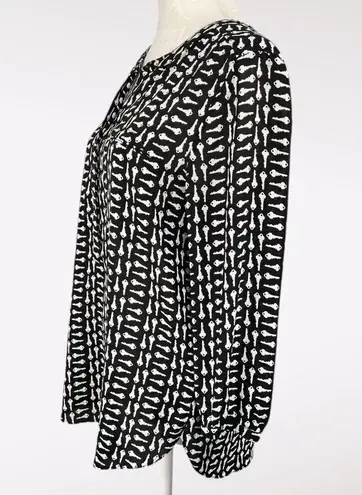 NYDJ Popover Blouse 3/4 Sleeve Key Print Size Small