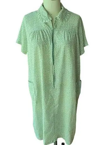 VINTAGE Green Floral Calico Cotton Robe Zip Up Duster with Pockets Size undefined