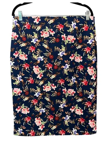 Philosophy Bold Floral Pencil Skirt Navy Stretch Workwear Size 10 Midi Workwear Blue
