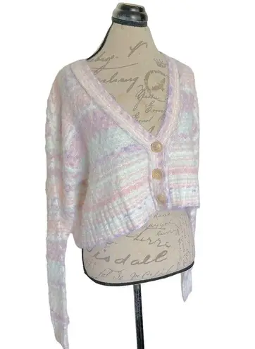 Arizona Jeans Arizona Womens Sweater Cropped Cardigan Button Top Fuzzy Soft Pastel Size Small