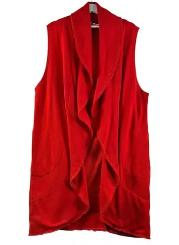 Bryn Walker XL Wrap Vest Red Bamboo Open Front Drape Pockets Sleeveless Organic