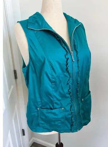 Cj Banks Turquoise Full Zip Front Sleeveless Ruffle Vest 1X Blue