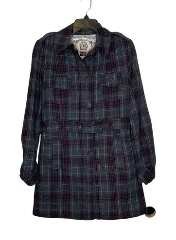 Empyre Overcoat Size Medium Gray Purple Plaid Womens Cotton Button UP & Belted