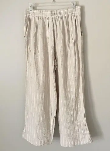 Joie  Size M Beige Striped Linen Blend Pull On Pants Pockets 26" Inseam thumbnail 3