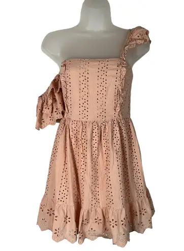 Tularosa Pastel Pink Eyelet Lace Asymmetrical One Shoulder Mini Dress Small S