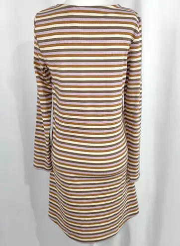 VERO MODA New Square Neck Long Sleeve Mini Dress Frida Neutral Stripe