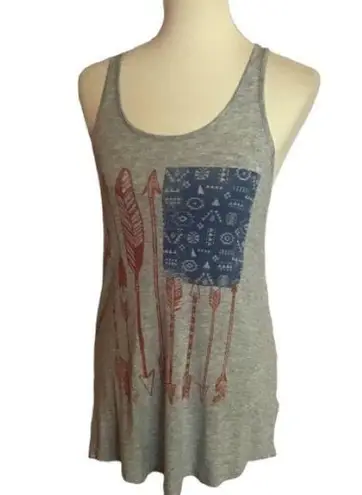 Color Bear bear patriotic feathers tank top Gray