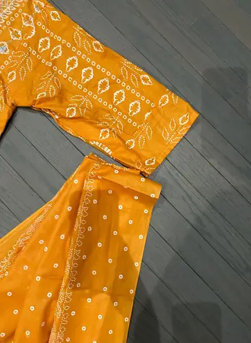 Indian kurta 3pc salwar kameez Embroidery Printed dress size L Color Orange N Size L