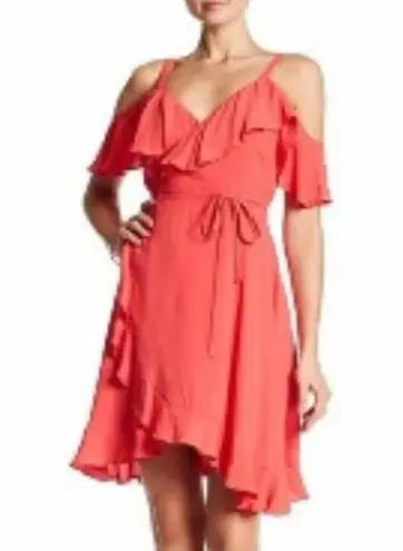 Cupcakes and Cashmere Morena Ruffle Wrap Dress Hot Coral Pink Size 8