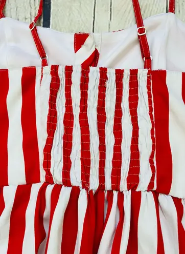 Style House Red & White Striped Button Front Midi Dress