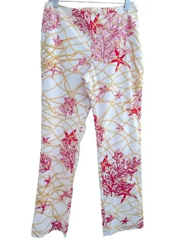 J. McLaughlin coral reef pink yellow mermaid sequin starfish nautical lined pant