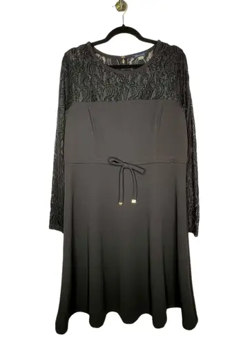 Tommy Hilfiger Lace Sleeve Fit & Flare Dress in Black Size 14