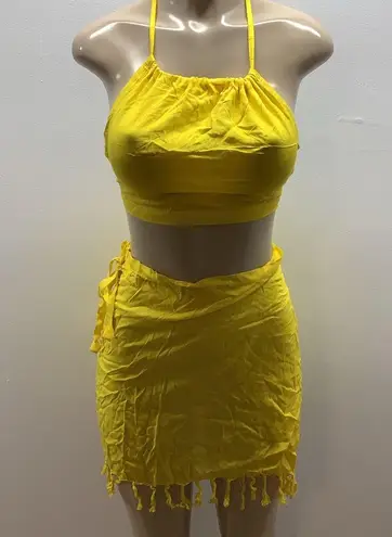 Yellow Halter Top and Fringe 100% Sarong Sarong Skirt